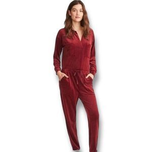 Lou & Grey for Loft Nwot velour burgundy jumpsuit size Large
